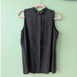 Equipment Femme 100% Silk Sleeveless Pinstripe Blouse Charcoal Grey Size S